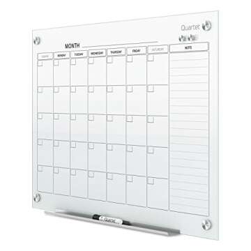 Quartet Magnetic Whiteboard Calendar, 3' x 2', Glass Dry Erase White Board Planner for Homeschool Supplies & Home Office Organization, 2 Magnets, 1 Dry Erase Marker, Frameless Infinity (GC3624F)