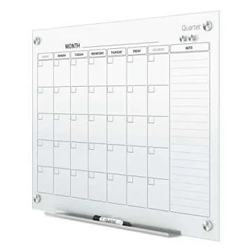 Quartet Magnetic Whiteboard Calendar, 3' x 2', Glass Dry Erase White Board Planner for Homeschool Supplies & Home Office Organization, 2 Magnets, 1 Dry Erase Marker, Frameless Infinity (GC3624F)