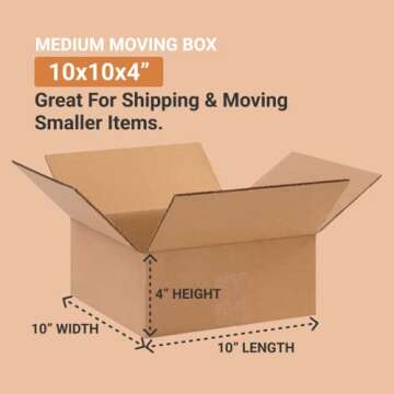 Aviditi 10 x 10 x 4 Corrugated Cardboard Boxes, Flat 10"L x 10"W x 4"H (Pack of 25) Shipping, Packag...