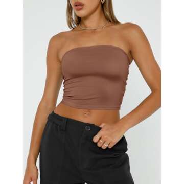 Trendy Queen Womens Tube Tops Strapless Crop Tops Basic Backless Sleeveless Bandeau Going Out Cute 2...