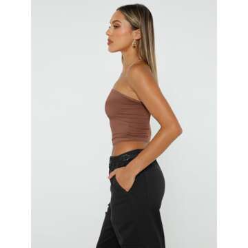 Trendy Queen Womens Tube Tops Strapless Crop Tops Basic Backless Sleeveless Bandeau Going Out Cute 2025 Summer Outfits Coffee S