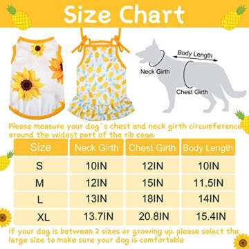 Frienda 4 Pieces Pet Clothes Set Include 2 Pieces Cute Pet Dress Lovely Dog Dress and 2 Pcs Breathable Dog T Shirt Puppy Clothes(Pineapple, Sunflower,X-Large)