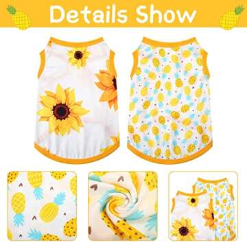 Frienda 4 Pieces Pet Clothes Set Include 2 Pieces Cute Pet Dress Lovely Dog Dress and 2 Pcs Breathable Dog T Shirt Puppy Clothes(Pineapple, Sunflower,X-Large)