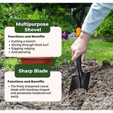 Ashman Short Handle Digging Shovel (1 Pack) Kids Beach Shovel, Shovel for Digging 27-inch with Sturdy Blade, Small Garden Shovel, Kids Snow Shovel, Shovels for Gardening with D- Handle Gardening Tools