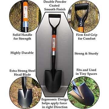 Ashman Short Handle Digging Shovel (1 Pack) Kids Beach Shovel, Shovel for Digging 27-inch with Sturdy Blade, Small Garden Shovel, Kids Snow Shovel, Shovels for Gardening with D- Handle Gardening Tools