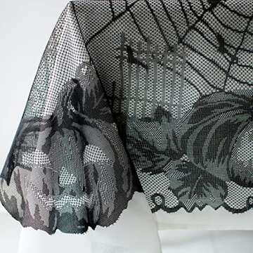 Benson Mills Halloween Fabric Tablecloth, Halloween Table Cloth for Dinners and Parties (Spooky Spirits Web Lace, 60" x 84" Rectangular)