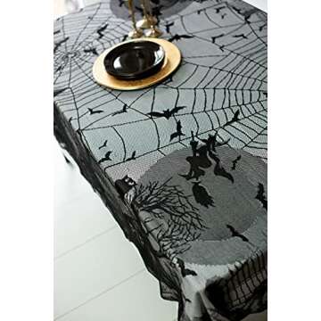 Benson Mills Halloween Fabric Tablecloth, Halloween Table Cloth for Dinners and Parties (Spooky Spirits Web Lace, 60" x 84" Rectangular)