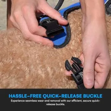 Black Rhino - The Comfort Dog Harness with Mesh Padded Vest for Small - Large Breeds | Adjustable | Reflective | 2 Leash Attachments on Chest & Back - Neoprene Padded Training Handle (Large, Blue/Gr)