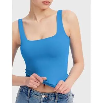 PUMIEY Tank Top for Women Sleeveless Double Lined Summer Going Out Top, Pool Small