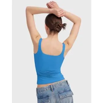 PUMIEY Tank Top for Women Sleeveless Double Lined Summer Going Out Top, Pool Small