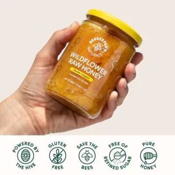 BEEKEEPER'S NATURALS Wildflower Honey - Raw, Wildcrafted, and Unprocessed- Rich in Nutrients and Beneficial Enzymes- Notes of Mint & Lavender-100% Raw, Pure Honey- Paleo-friendly, Gluten-Free (1.1lbs)