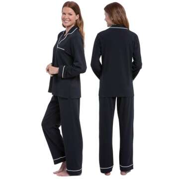 PajamaGram Women's Pajamas Long Sleeve - Soft Cotton Pajama Set, Black, M, 8-10