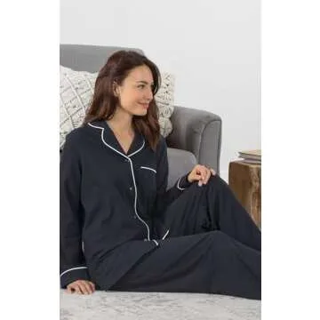 PajamaGram Women's Pajamas Long Sleeve - Soft Cotton Pajama Set, Black, M, 8-10
