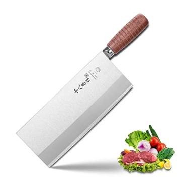 SHI BA ZI ZUO Kitchen Knife for Professional Chefs - 9 Inch Stainless Steel Cleaver with Non-Stick B...