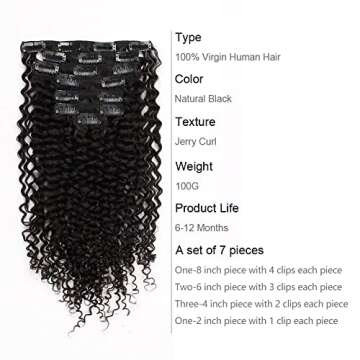 ABH AMAZINGBEAUTY HAIR Jerry Curly Clip in Hair Extensions Real Human Hair 3B 3C Double Wefts Curly ...