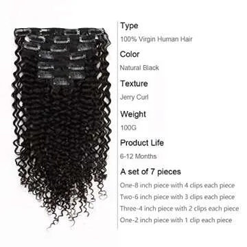 ABH AMAZINGBEAUTY HAIR Jerry Curly Clip in Hair Extensions Real Human Hair 3B 3C Double Wefts Curly ...
