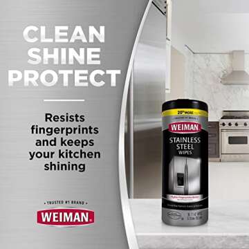 Weiman Stainless Steel Wipes (Large Microfiber Cloth) Removes Fingerprints Residue Water Marks and G...