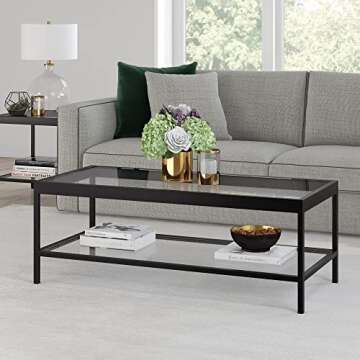 Henn&Hart 45" Wide Rectangular Rectangular Coffee Table in Blackened Bronze, Modern Rectangular Coffee Tables for living room, studio apartment essentials