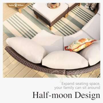 Sophia & William Patio Furniture Set with Fire Pit Table, 6 Piece Half Moon Outdoor Wicker Sectional Sofa Set, Rattan Conversation Set with 56-Inch Fire Pit Table for Backyard, Deck, Pool(Beige)