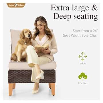 Sophia & William Patio Furniture Set with Fire Pit Table, 6 Piece Half Moon Outdoor Wicker Sectional Sofa Set, Rattan Conversation Set with 56-Inch Fire Pit Table for Backyard, Deck, Pool(Beige)