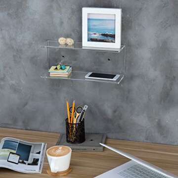 MyGift 2-Tier Clear Wall-Mounted Acrylic Display Shelves/Kitchen & Bathroom Wall Shelf