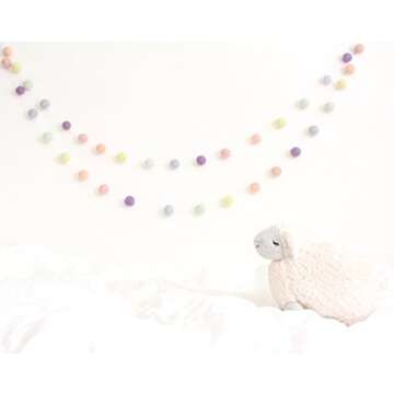 "Pastel Rainbow" Adjustable Handmade Easter Felt Ball Garland by Sheep Farm Felt- Pastel Pom Pom Garland. 1 inch balls. 7 feet. 28 felt balls