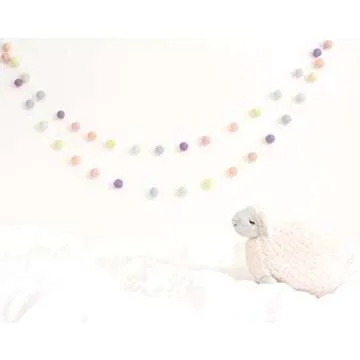 "Pastel Rainbow" Adjustable Handmade Easter Felt Ball Garland by Sheep Farm Felt- Pastel Pom Pom Garland. 1 inch balls. 7 feet. 28 felt balls