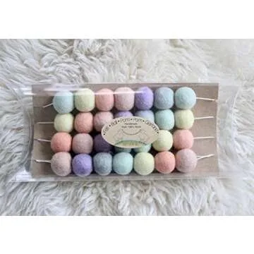 "Pastel Rainbow" Adjustable Handmade Easter Felt Ball Garland by Sheep Farm Felt- Pastel Pom Pom Garland. 1 inch balls. 7 feet. 28 felt balls