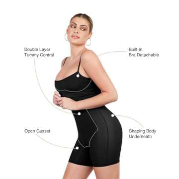 Popilush Shapewear Dress Bodycon Midi Dress Built-in Bra Summer Casual Tummy Control Slip Dress with Adjustable Straps Black