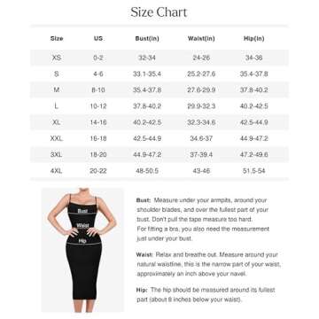 Popilush Shapewear Dress Bodycon Midi Dress Built-in Bra Summer Casual Tummy Control Slip Dress with Adjustable Straps Black