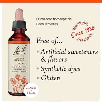 Bach Original Flower Remedies, Aspen for Apprehension and Security, Natural Homeopathic Flower Essence, Holistic Wellness, Vegan, 20mL Dropper