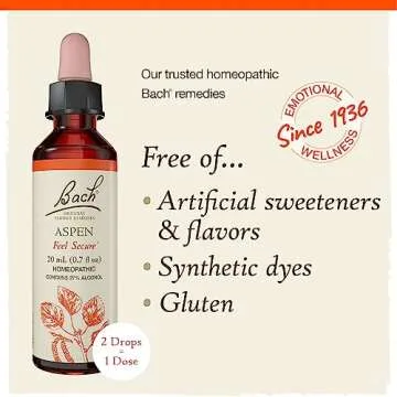 Bach Original Flower Remedies, Aspen for Apprehension and Security, Natural Homeopathic Flower Essence, Holistic Wellness, Vegan, 20mL Dropper