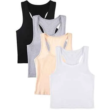 Boao 4 Pieces Basic Crop Tank Tops Sleeveless Racerback Crop Top for Women (Black, White, Light Grey, Beige, Medium)