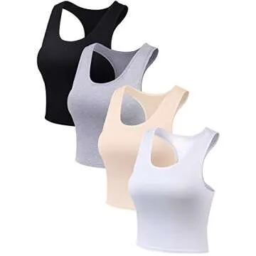 Boao 4 Pieces Basic Crop Tank Tops Sleeveless Racerback Crop Top for Women (Black, White, Light Grey, Beige, Medium)