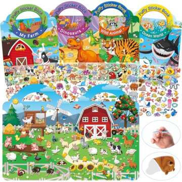 Elfew 4 Pack 3D Puffy Sticker Book for Kids 2-4, Reusable Sticker Books for Toddlers 1-3, Toddler Ac...