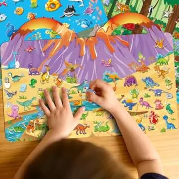 Elfew 4 Pack 3D Puffy Sticker Book for Kids 2-4, Reusable Sticker Books for Toddlers 1-3, Toddler Activity Books, Travel Toys for Girls Boys Birthday Gifts, Farm, Dinosaurs, Ocean World, Wild Animal