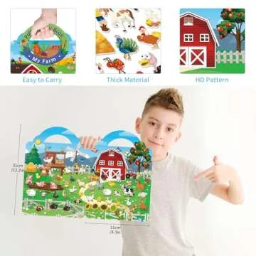 Elfew 4 Pack 3D Puffy Sticker Book for Kids 2-4, Reusable Sticker Books for Toddlers 1-3, Toddler Activity Books, Travel Toys for Girls Boys Birthday Gifts, Farm, Dinosaurs, Ocean World, Wild Animal