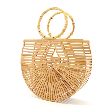 Miuco Womens Bamboo Handbags Handmade Purses Tote Bag Small