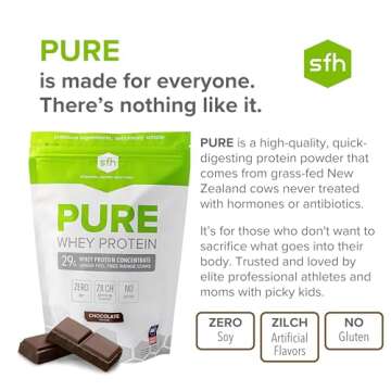 SFH Pure Whey Protein Powder (Chocolate) Best Tasting Grass Fed Whey | All Natural | Non-GMO, No Artificials, Soy Free, Gluten Free | (Chocolate, 31.6 Ounce (Pack of 1)
