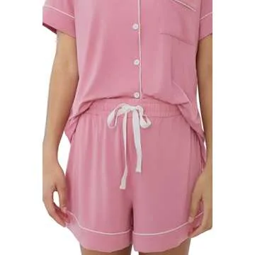 Cherrydew Womens Pajamas Set Short Sleeve Bamboo Viscose Button Down Soft Pj Lounge Sets(Dusty Rose, Large)