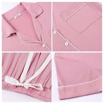 Cherrydew Womens Pajamas Set Short Sleeve Bamboo Viscose Button Down Soft Pj Lounge Sets(Dusty Rose, Large)