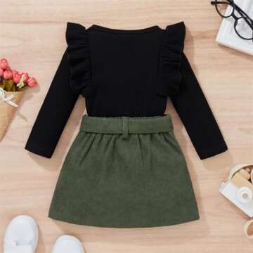 fhutpw Baby Toddler Girl Outfits Fall Winter Clothes Turtleneck Knitted Cotton Long Sleeves Tops & Button Mini Skirts Set