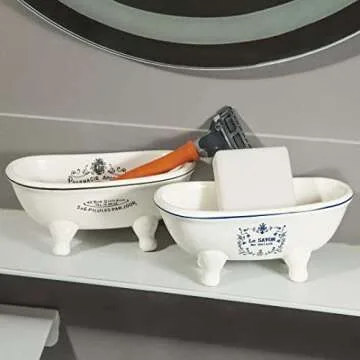 1 Piece 5.7" Mini Ceramic Clawfoot Double Ended Bathtub Soap Dish Vintage Decortative Soap Dish