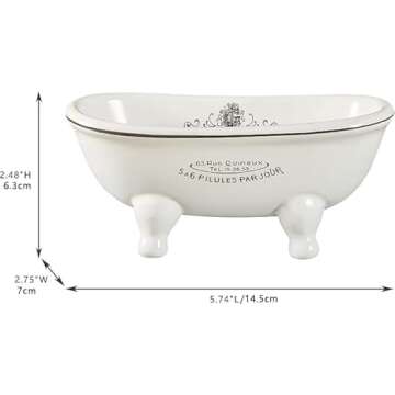 1 Piece 5.7" Mini Ceramic Clawfoot Double Ended Bathtub Soap Dish Vintage Decortative Soap Dish