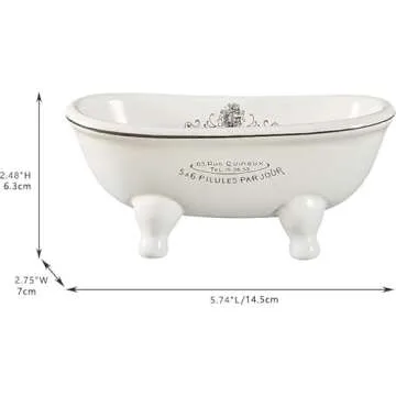 1 Piece 5.7" Mini Ceramic Clawfoot Double Ended Bathtub Soap Dish Vintage Decortative Soap Dish