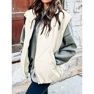 MEROKEETY Women's 2024 Winter Puffer Vest Quilted Stand Collar Zip Up Padded Gilet Coat with Pockets,Beige,M