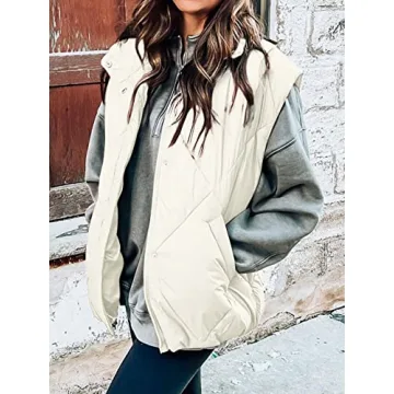 MEROKEETY Women's 2024 Winter Puffer Vest Quilted Stand Collar Zip Up Padded Gilet Coat with Pockets,Beige,M