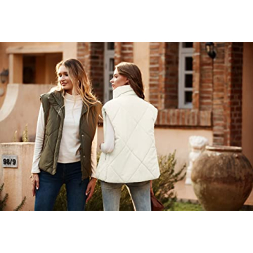 MEROKEETY Women's 2024 Winter Puffer Vest Quilted Stand Collar Zip Up Padded Gilet Coat with Pockets,Beige,M