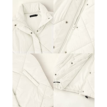 MEROKEETY Women's 2024 Winter Puffer Vest Quilted Stand Collar Zip Up Padded Gilet Coat with Pockets,Beige,M