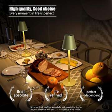 Timjorman 2Pack LED CordlessTable Lamp,4000mAh Rechargeable Battery Desk lamp,3 Level Brightness Night Light, Simple Design, for Couple Dinner/Coffee Table/Restaurant/Bedroom(Champagne Gold 2Pack)